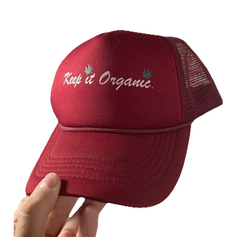 Keep It Organic Trucker Hat 420 Burgundy Red Graphic Mesh Snapback Cap